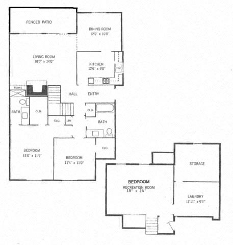 Floor plan for 2 beds, 2 baths, 1510 sqft